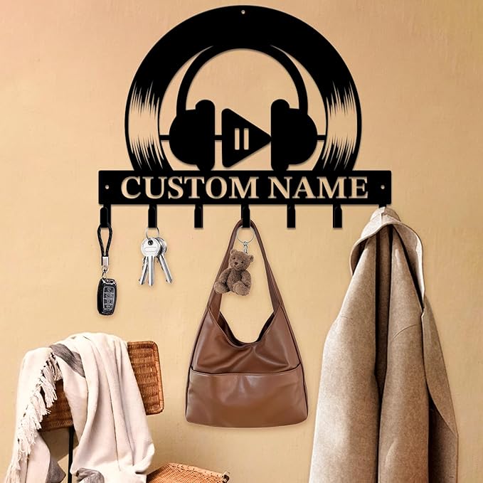 Personalized Custom Music Wall Hooks,Metal Music Room Art Clothes Hooks,Metal Music Wall Home Storage Decorative,For Front Door, Hallway, Kitchen, Bedroom,Keys,Hats (Style L)