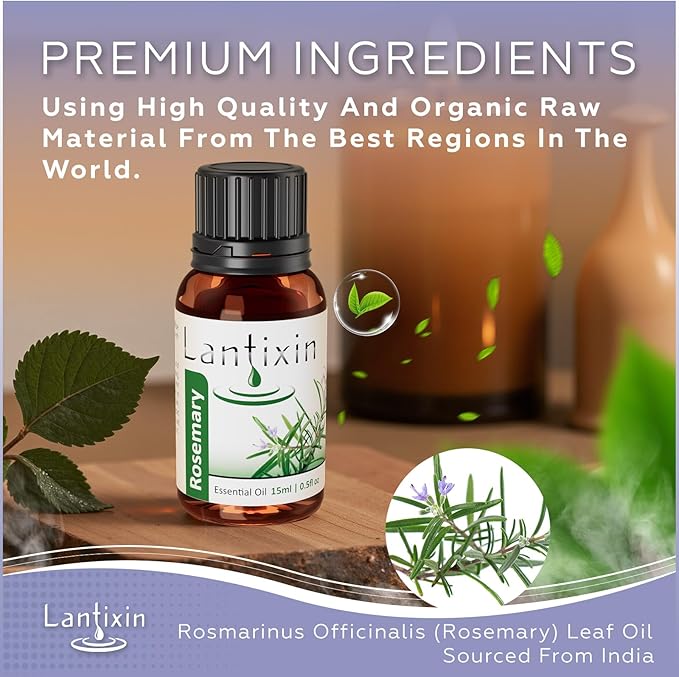 LANTIXIN Rosemary Essential Oil– 100% Pure and Natural – Premium Grade Essential Oil for Diffuser and Aromatherapy, Skin, Massage, Candle and Soap Making Fragrance - 0.5 fl oz