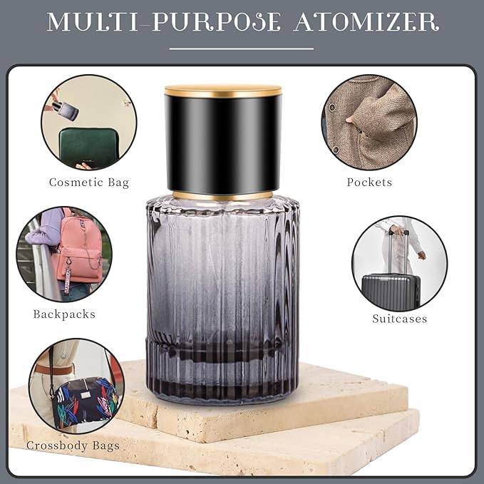 Gsteng 30ml Glass Perfume Atomizer Bottles, 2pcs Empty Perfume Bottle, Black Perfume Spray Bottle, Portable Cologne Atomizer, Travel Perfume Atomizer Refillable