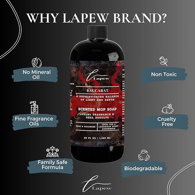Lapew Baccarat Scented Mop Soap Concentrate 36 oz | Premium Fragranced Floor Cleaner | Streak-Free | Hard Floor Cleaning Solution | Eco Friendly | Made in USA (Enchanted Rouge)