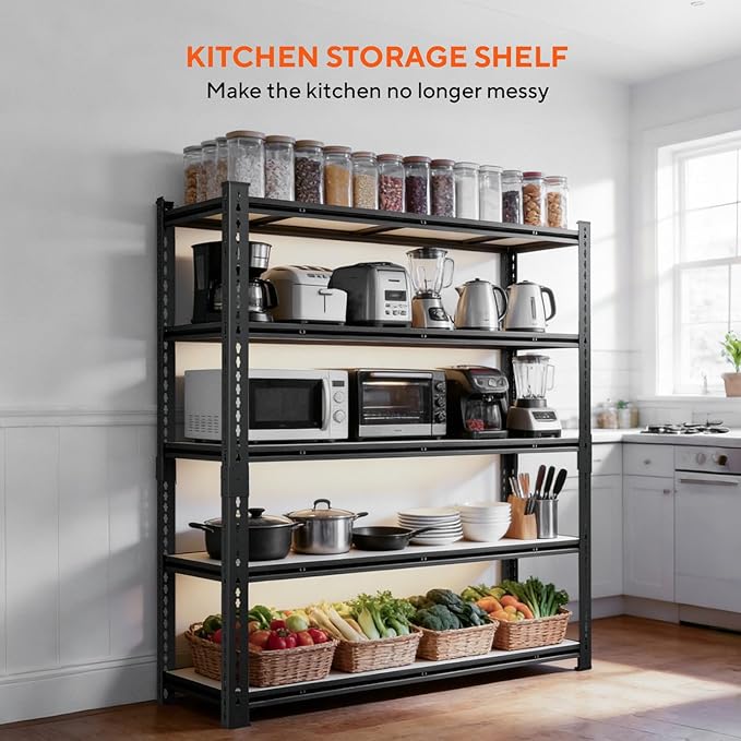 CXDMB 5 Tier Garage Shelving, Adjustable Heavy Duty Garage Shelves,Metal Storage Shelves Unit for Basement,Warehouse,Pantry Kitchen