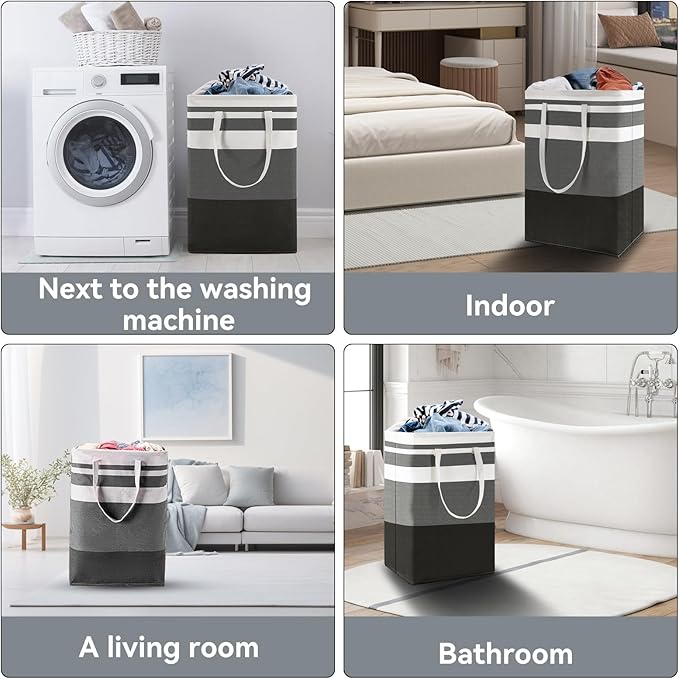 Valueest 75L Large Laundry Basket (3-Pack) – Collapsible, Freestanding Clothes Hamper with Handles – Waterproof Storage Organizer for Laundry, Toys & Clothes – Space-Saving Gradient Gray