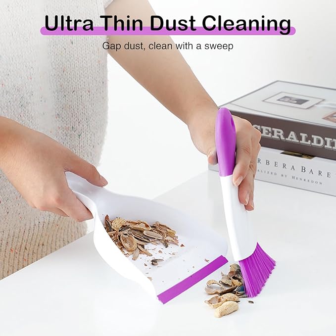 NACENA Mini Dustpan and Brush Set, Small Broom and Dustpan Set Dust Pan and Mini Hand Broom Dustpan and Broom Combo Compact for Home Table Keyboards Sofa Kitchen, Purple