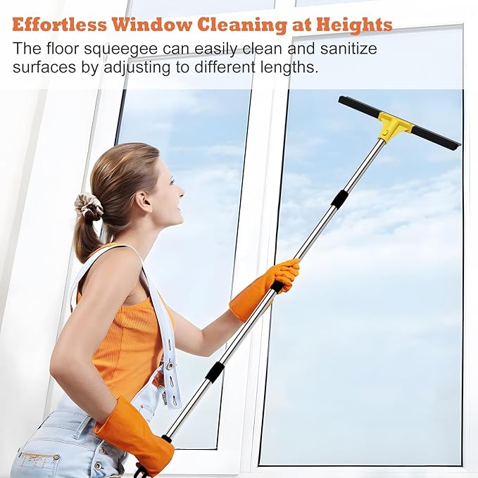 Elapun Large Heavy-Duty Floor Squeegee, 18” Rubber Blade Broom & 62” Long Handle Floor Squeegee for Concrete, Bathroom Tile, Garage Concrete, Deck, Shower Glass, Window Cleaning