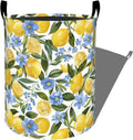 Fresh Lemons and Blue Flowers Laundry Basket with Handles, 19.7"x15.7" Clothes Foldable Laundry Hamper Organizer for Dorm Nursery Bedroom Bathroom Decor, Toy Storage Bin for Kids
