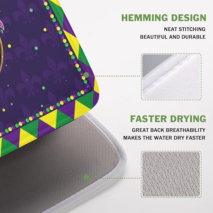 Wnoesat Mardi Gras Dish Drying Mat for Kitchen Counter Masquerade Mask Feather Dishes Drying Mat Microfiber Absorbent Reusable Washable Dishes Drainer Rack Mats 16x18 Inch
