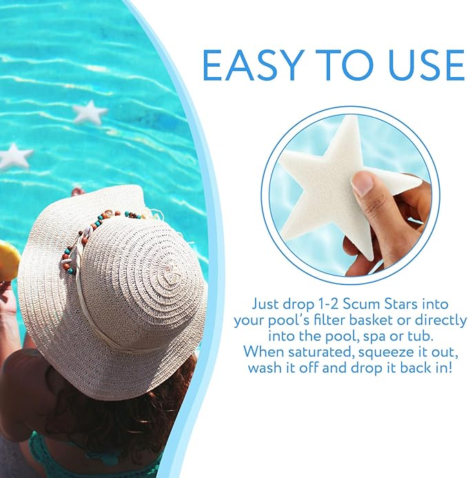 IMPRESA Scum Star Swimming Pool & Hot Tub Oil Absorbing Sponge - 3-Pack, White Star - Spa Scum Absorber & Skimmer Sponge - Pool Accessories - Made in USA