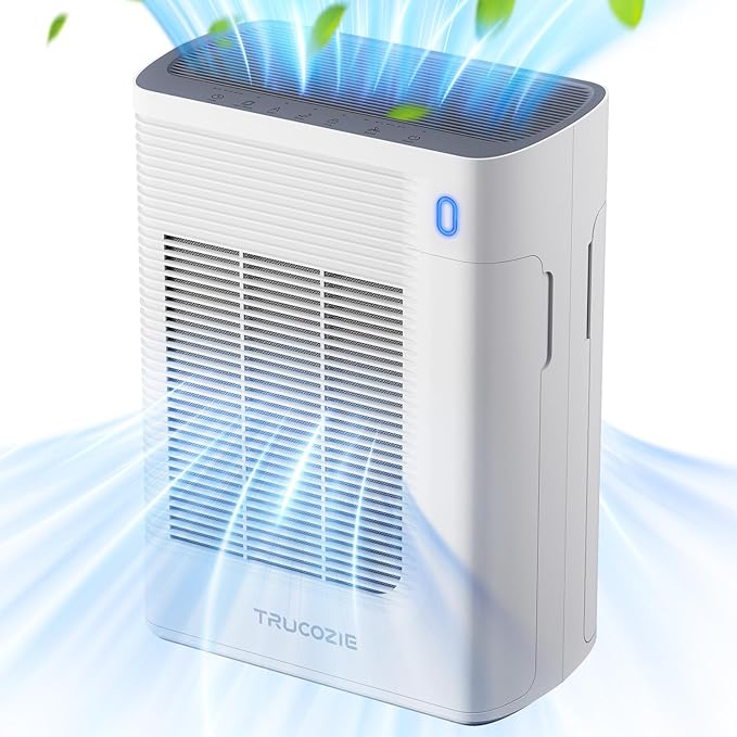 Trucozie T356 Air Purifier for Home Large Room Bedroom Up to 1937 Ft² in 1 Hr With Double-sided Air Inlet, Air Quality and Light Sensors, HEPA Sleep Mode for Allergies, Dust, Smoke, Pet Hair, White