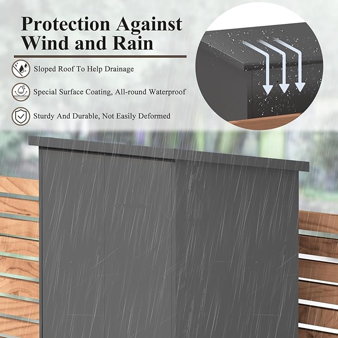 73''H Outdoor Storage Cabinet, Metal Garage Storage Cabinets with Doors and Shelves, Outdoor Broom Storage Cabinets, Waterproof Tool Shed for Patio Garden Backyard, Gray（15.4" D x 31.5" W ）