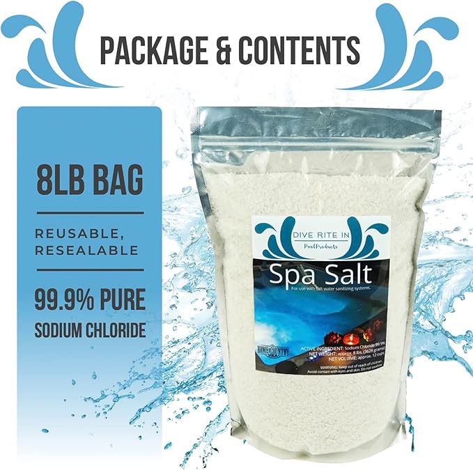 Dive Rite in Hot Tub Salt and Spa Salt for All Salt Water Systems Including Hotspring, Jacuzzi, Caldera, and Chloromatic - 8 Pounds