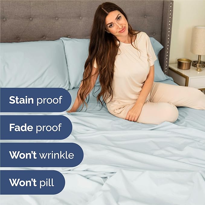 Queen 6 Piece Sheet Set - Comfy Breathable & Cooling - Ultra-Soft Hotel Luxury Bedding Set with 8-16 Inch Deep Pockets - 1 Flat & 1 Fitted Sheet & 4 Pillowcases - Wrinkle Free & Easy Care - Ice Blue