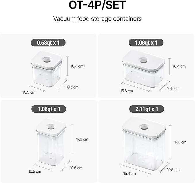 VAKUEN Premium Airtight Food Storage Containers 4-piece/Set, BPA Free, 100% Leak Proof, Keep food fresh up to 5 times longer than non-vacuum storage