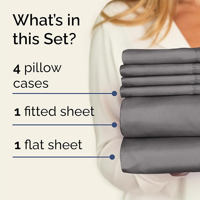 Cal King 6 Piece Sheet Set - Comfy Breathable & Cooling - Ultra Soft Hotel Luxury Bedding Set w/ 8-16 Inch Deep Pockets - 1 Flat & 1 Fitted Sheet & 4 Pillowcases - Wrinkle Free & Easy Care - Dark Grey