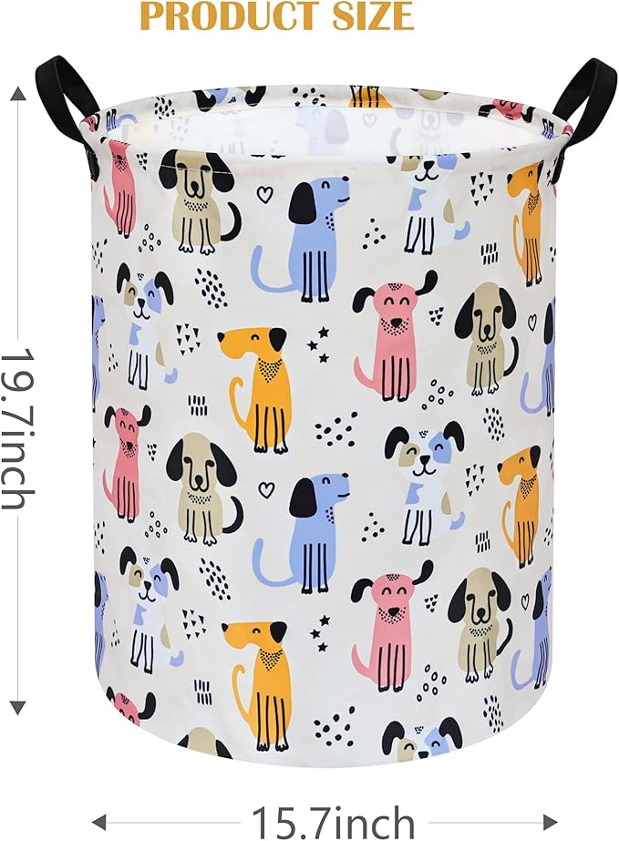 Round Dog Laundry Hamper Storage Basket Laundry Organizer Hamper Storage Bins Clothes Box Nursery Hamper Gift Basket with Handles
