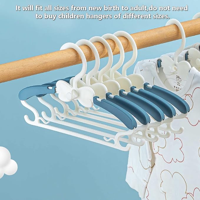 Baby Clothes Hangers, 11-14.5" Adjustable Kid Hangers for Newborn Closet, Plastic Small Infant Hanger for Toddler Pant, Child Coat Hanger for Boy Nursery Clothing, Girl Dresses, 20 Pack Blue