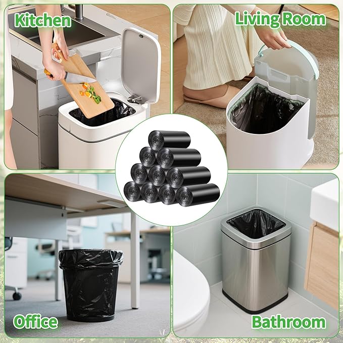 200 Count Small Drawstring Trash Bags for 4-Gallon (15 L) Trash Cans,Thick Pre-separated Garbage Bags, Mini Wastebasket can Liners for Bathroom Bedroom Office(Black)