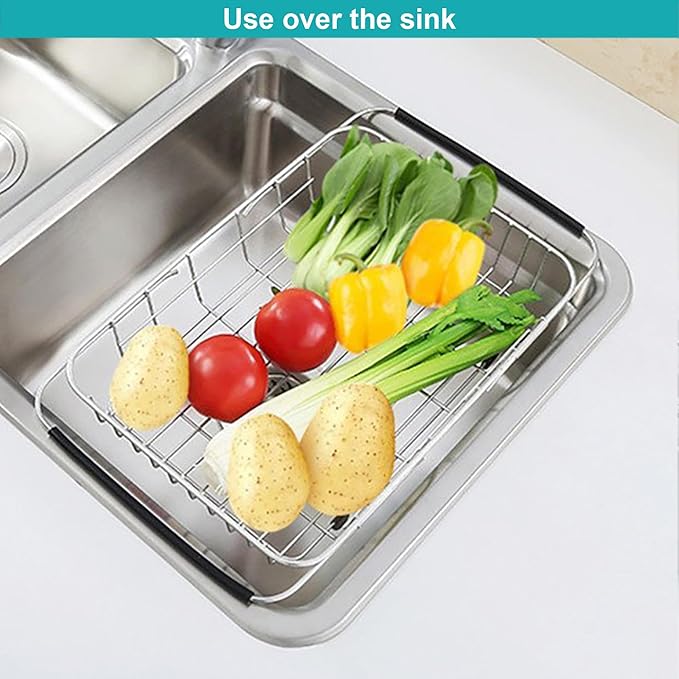 iPEGTOP Expandable Dish Drying Rack, Over The Sink Dish Rack, in Sink Or On Counter Dish Drainer with Black Utensil Holder Cutlery Tray, Rustproof Stainless Steel for Kitchen