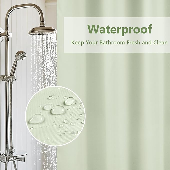 Waterproof Fabric Shower Curtain Liner with 3 Weighted Magnets, 72 x 84 inch Extra Long Green Cloth Shower Liner Machine Washable, Hotel Quality Lightweight Tall Shower Curtain for Bathroom