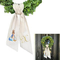 Rabbit Easter Wreath Bow Custom Embroidered Monogram Spring Bunny Wreath Sash for Front Door Hand Tailored Easter Decorations Spring Bows for Wreaths (X)