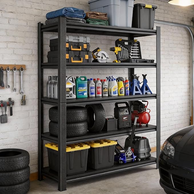 Notmise Garage Shelving, Ultra-Duty 5-Tier Steel Unit, 3000Lbs, Black Adjustable Organizer for Basement Warehouse(54" H x20 W x 14" D)