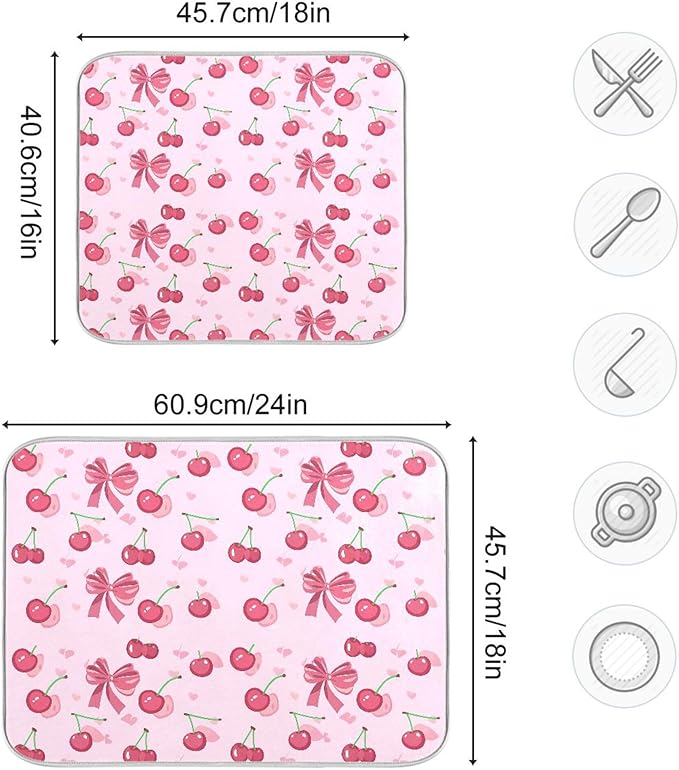 Pink Bow Bowknot Dish Drying Mat for Kitchen Countertop 18x24 Rectangle Large Drying Mat Reusable Quick Dry Dish Sink Absorbent Mats Dishwasher Easy Clean Decorative Home Decor Essentials