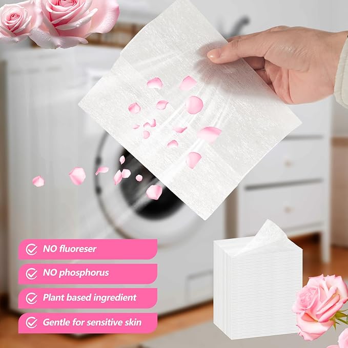 Heigble 600 Count Dryer Sheets Bulk Fabric Softener Rose Scent Dryer Sheets Naturally Softens and Removes Static Cling, Ideal for Large Households, Sensitive Skin
