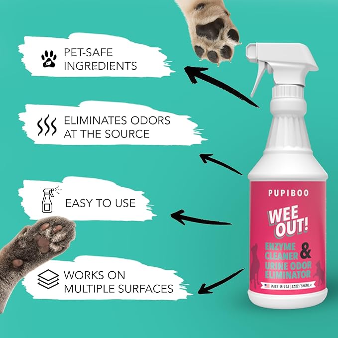 PUPIBOO Wee Out Pet Urine Enzyme Cleaner, Stain and Odor Eliminator for Carpets, Upholstery, Floors