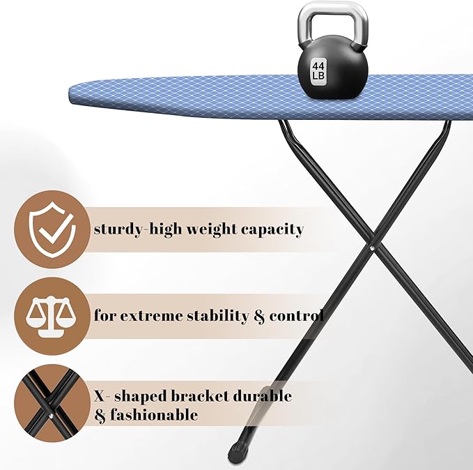 Deegureet Ironing Board, Compact and Space Saver,Size 43 x 13 Ironing Board with Extra Thick Heavy Duty Padded, Stable Structure,Easy to Fold Blue