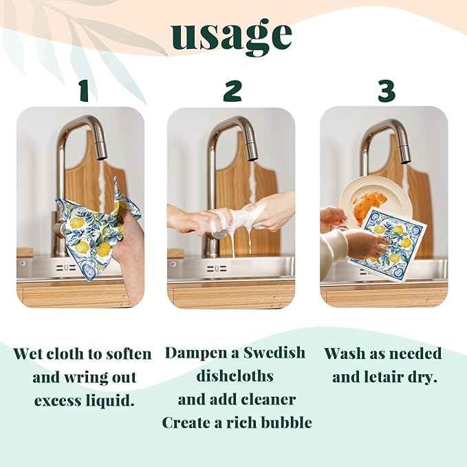 LARTSFRO Swedish Dishcloths for Kitchen, Papaya Reusable Paper Towels Washable, Summer Lemon Vintage Floral Swedish DishCloths for Friut, 4 Pack Dish Towels for Kitchen, No Odor Cleaning Cloths