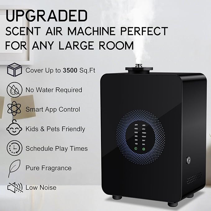 HVAC Scent Diffuser Cover Up to 3500 Sq. Ft, Best Hotel Scent Diffuser with Power Cold Air Technology, Scent Air Machine for Home, Commercial Waterless Aromatherapy Diffuser for Large Room - Black