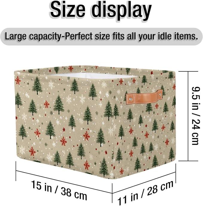Christmas Tree Cube Storage Baskets,Foldable Storage Box Bin,Waterproof Open Shelves Basket Clothing Organizer Toy Basket Gifts Empty for Bedroom Home Decor