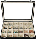 Stratalife Jewelry Tray 24 Grid Earring Organizer with Clear Lid Jewelry Holder Organizer Jewelry Organizer Box Jewelry Storage Crystal Holder For Stones Display (Beige Black)
