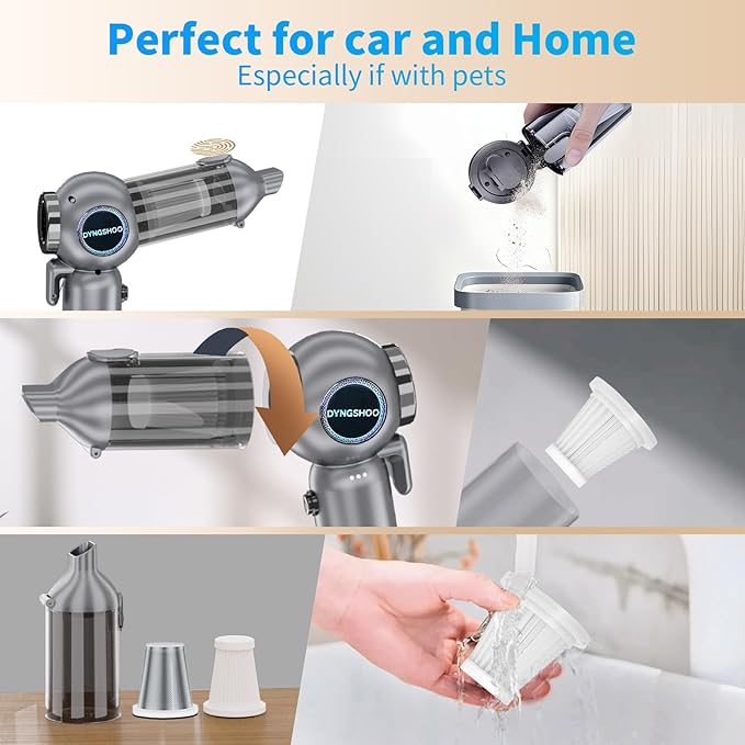 LOQFGDW Handheld Car Vacuum Portable Cordless（Equipped with a one-Touch Window Breaker and Seatbelt Cutter ） Car Vacuum Cleaner with 25000Pa Ultra-Strong Suction,Design for Drivers (Silver Gray)