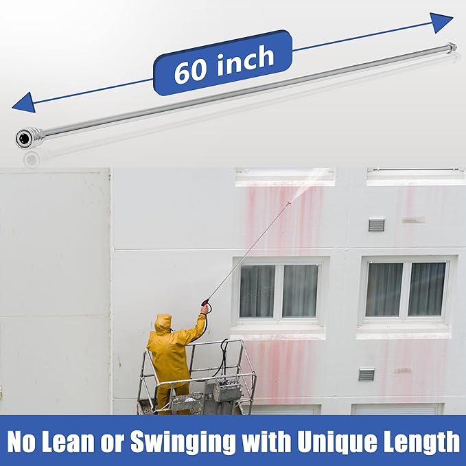RIDGE WASHER Pressure Washer Wand Extension, 180 Inch Replacement Lance, Stainless Steel Power Washer Extender, 1/4' Quick Connect Fitting, 4000 PSI (3 Wands 60" Each)
