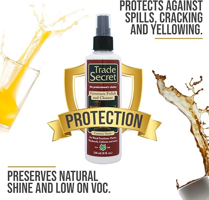 Trade Secret Country Scented Furniture Polish 8 fl oz (236 ml) For Wood Furniture, Pianos, Cabinets, Low VOC, No Wax or Silicone