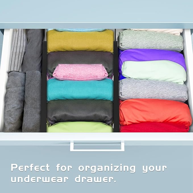 4 Pack Bamboo Kitchen Drawer Dividers 2.6" High, Adjustable from 12 Inch to 17 Inch Drawer Organizers, Expandable Drawer Separators for Clothes, Bedroom, Dresser, Office (Black)