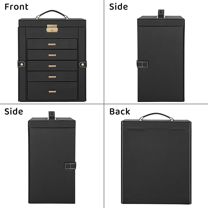 AKOZLIN Large 6-Tier Jewelry Box Lockable Leather Jewelry Storage Case with 5 Drawers for Women Girls Ring Necklace Earring Bracelet Holder Organizer with Mirror