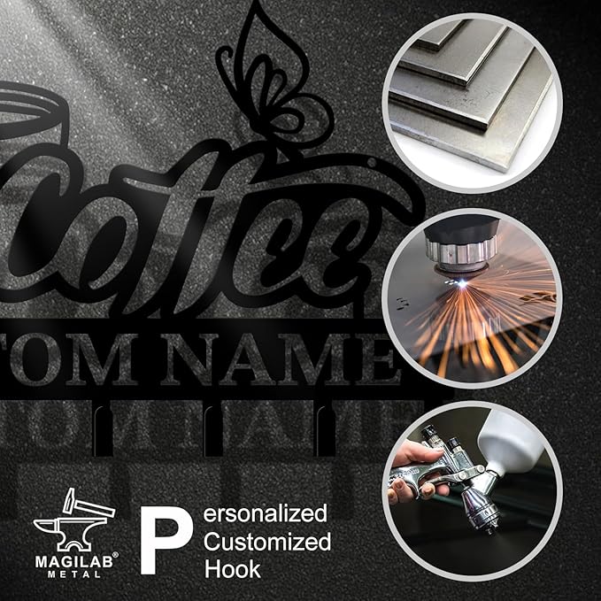 Personalized Custom Name Coffee Bar Wall Keys Hooks,Metal Coffee Shop Art Clothes Hooks,Metal Coffee Lover Wall Home Storage Decorative,For Front Door, Hallway, Kitchen, Bedroom,Keys,Hats (Style G)