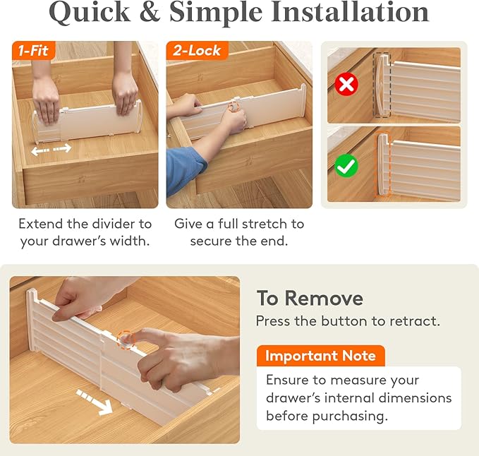Lifewit 5" Tall 12 Pack Deep Drawer Dividers, 30 –47cm/11.5-18.5" Expandable Drawer Divider for Clothes, White Dresser Drawer Storage Organizers, Clothing Drawer Separators for Dresser Kitchen Bedroom