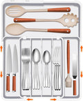 Spaclear Silverware Organizer - Expandable Kitchen Drawer Organizer, BPA-Free Food-Safe Utensil Drawer Organizer with 7 Compartments, Deep Cutlery Tray for Forks, Knives, White