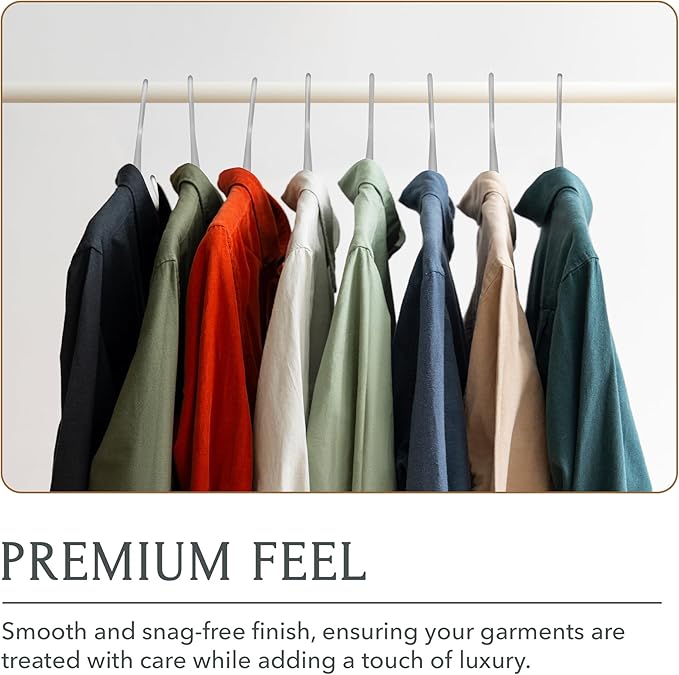 Silver Hangers for Clothes - 17-Inch Matte Silver Metal Hangers for Coats, Jackets, Shirts, Pants, Clothing - Thick, Heavy-Duty Aluminum - Luxury Aesthetic for Closets - 5-Pack