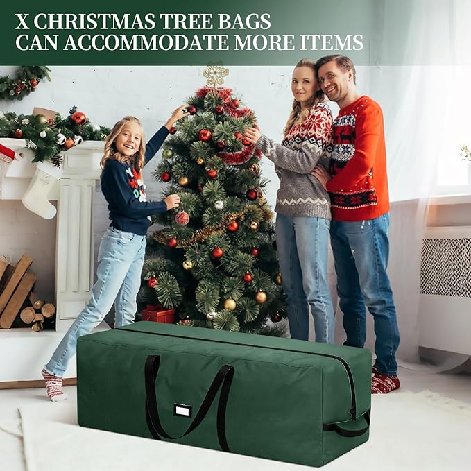 Christmas Tree Storage Bag - Fits Up to 9 Ft Large Artificial Christmas Tree, Heavy Duty 600D Oxford Cloth Xmas Tree Container with Handles & Zipper - Green