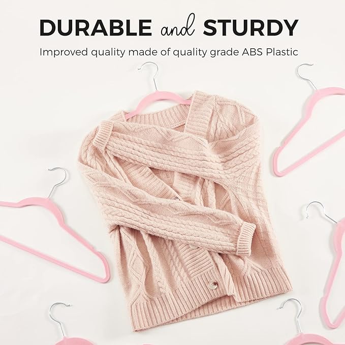 HOUSE DAY Premium Velvet Hangers 100 Pack Light Pink, Non-Slip Flocked Felt Hangers, Sturdy Clothes Hanger with 360° Rotatable Hook, Heavy Duty Durable Slim Coat Hanger for Closet Space Saving