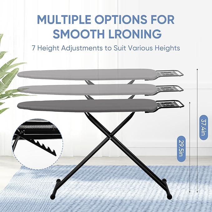 Jakeefud Full Size Ironing Board 47" X 15" with Heat Resistant Cover and Thicken Felt Pad, Safety Iron Rest, Anti-Skid Feet, Height Adjustable, Heavy Duty