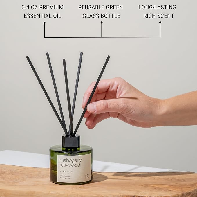 Craft & Kin Reed Diffuser Set Oakwood, Mahogany & Vetiver, Reed Diffusers for Home, Fragrance Diffuser Sticks, Oil Diffuser Sticks, Oil Diffuser with Sticks, Reed Diffuser for Men