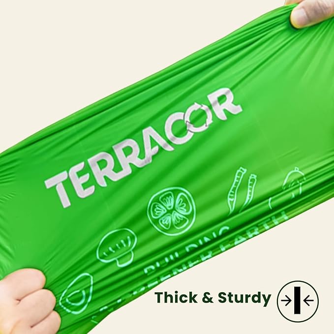 TERRACOR Compost Bags, Handle Tie Food Scrap Bags 3 Gallon,100 Count,Certified by BPI and ASTM D6400, Kitchen Compost Bin Compatible