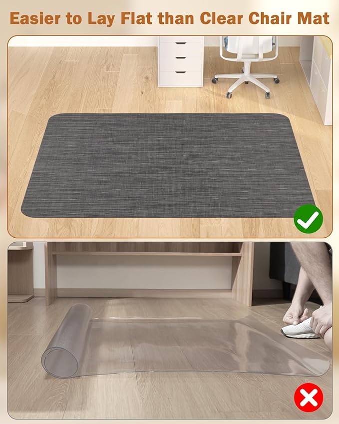 Blvornl Office Chair Mat for Hardwood Floor, 47.2"*60" Desk Computer Chair Mat for Hard Wood, Large Anti-Slip Hard Floor Protector for Rolling Chair, PVC Desk Rug for Office Black