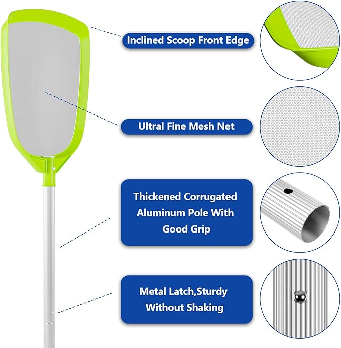 Sepetrel Pool Skimmer Net- Total Length 72 inches Ultral Fine Mesh Rake with Pole,Accessories for Cleaning Inground/Above Ground Swimming Pool, Pond,Spa and Hot Tub Leaf Debris