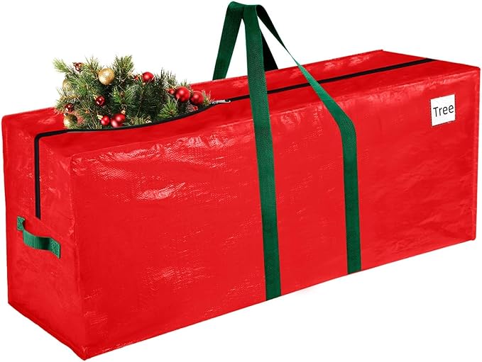 Christmas Tree Storage Bag, Christmas Tree Bag Fits Up to 9 Ft Artificial Xmas Trees, Heavy Duty Material, Waterproof & Dual Zippers Christmas Tree Box for Trees, Decorations (Red)