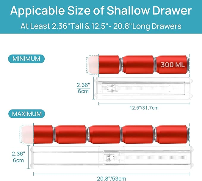 Vtopmart 4 Pack Shallow Drawer Dividers, 2.36" High 12.5"-20.8" Adjustable Expandable Kitchen Drawer Organizer, Clear Plastic Organizer Separators for Flatware, Utensil, Cutlery, Underwear, Clothes